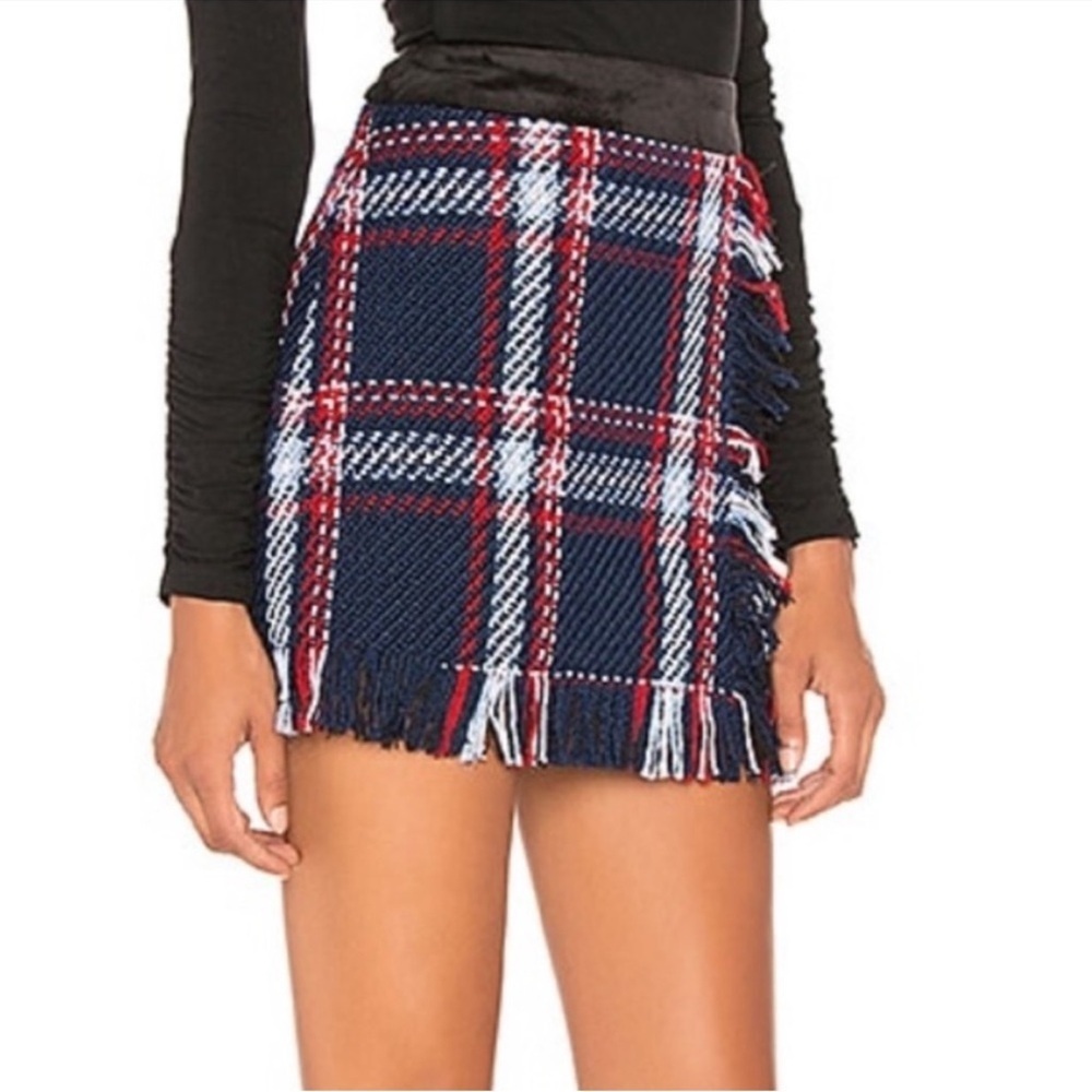 J.O.A. Plaid Fringe Skirt in size S
